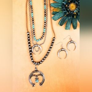 SILVERPEAK TURQUOISE NAJA LAYERED NECKLACE AND EARRING SET